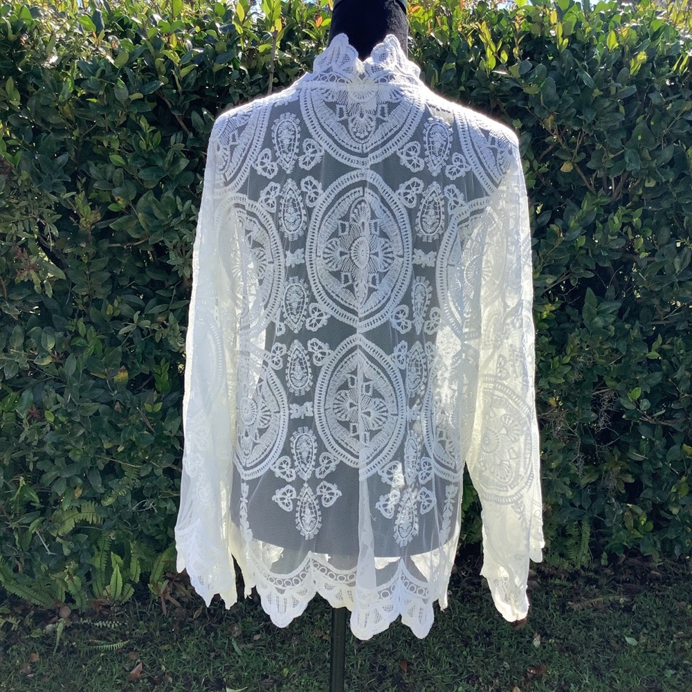 UMGEE White Boho Lace Duster Kimono Cardigan S/M - Picture 4 of 5